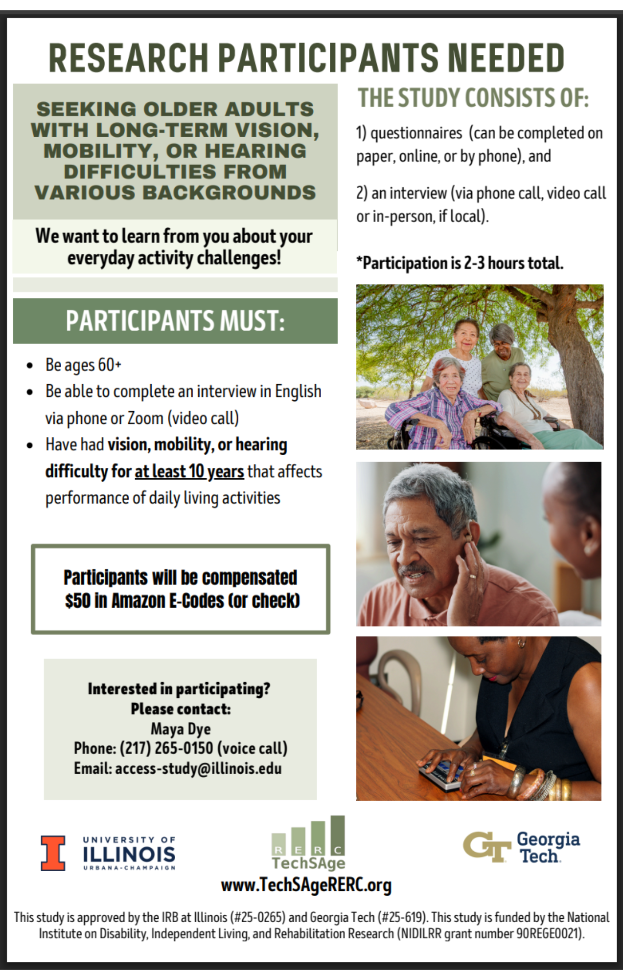 This is a flyer describing the research study for older people with disabilities.