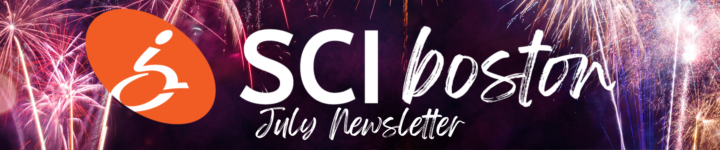 Banner with fireworks for background. The SCIboston logo is in the center with 