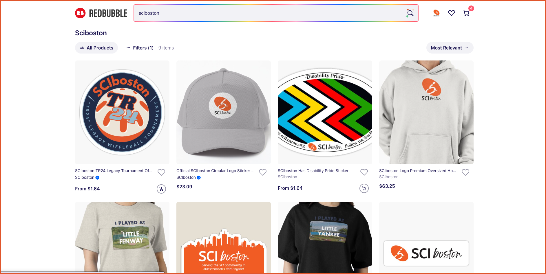 ID: white background screenshot of this the red bubble website with various merch and different logos.